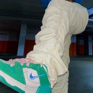 Stacked PLT Cream Colored Pants, Streetwear Stacked Pants, Hypebeast Pants